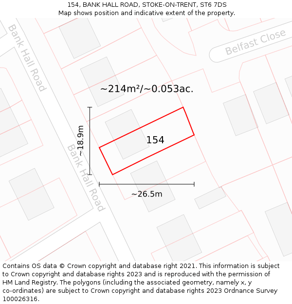 154, BANK HALL ROAD, STOKE-ON-TRENT, ST6 7DS: Plot and title map