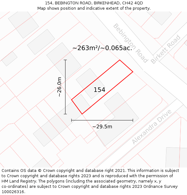 154, BEBINGTON ROAD, BIRKENHEAD, CH42 4QD: Plot and title map