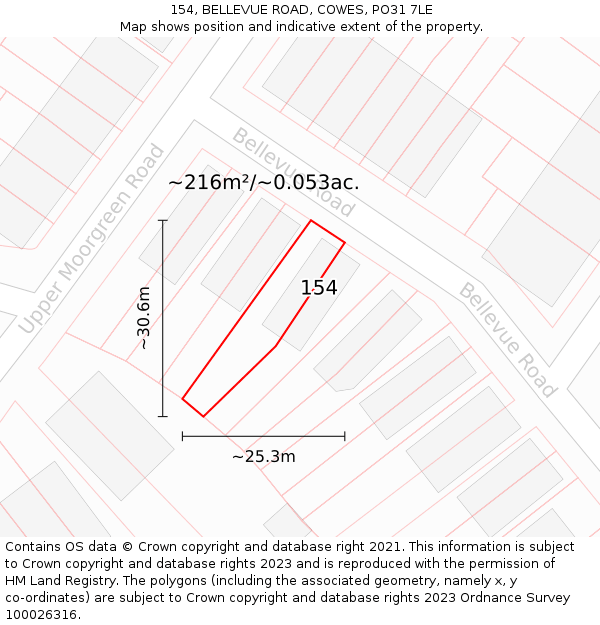 154, BELLEVUE ROAD, COWES, PO31 7LE: Plot and title map