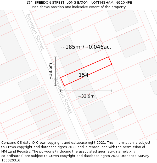 154, BREEDON STREET, LONG EATON, NOTTINGHAM, NG10 4FE: Plot and title map