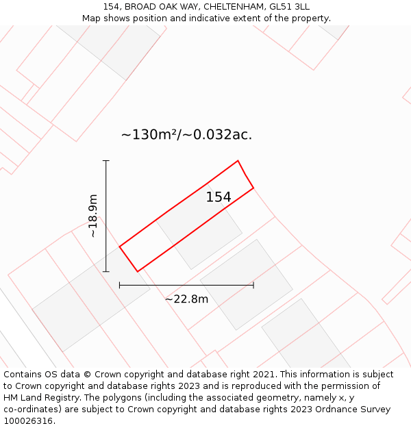 154, BROAD OAK WAY, CHELTENHAM, GL51 3LL: Plot and title map