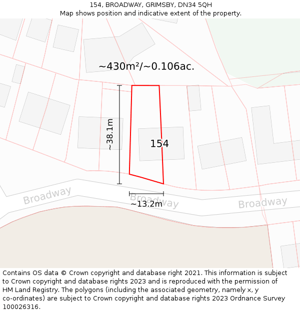154, BROADWAY, GRIMSBY, DN34 5QH: Plot and title map