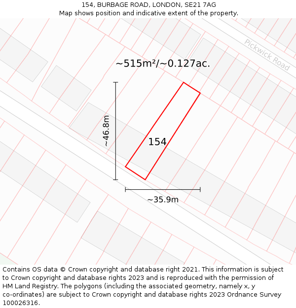 154, BURBAGE ROAD, LONDON, SE21 7AG: Plot and title map