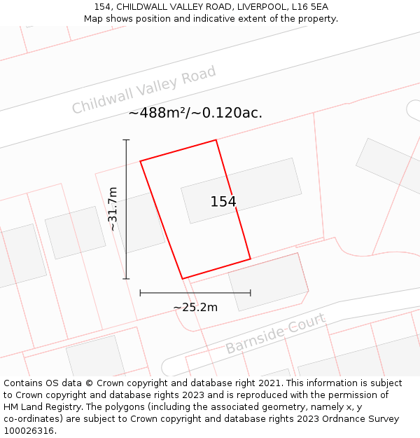 154, CHILDWALL VALLEY ROAD, LIVERPOOL, L16 5EA: Plot and title map