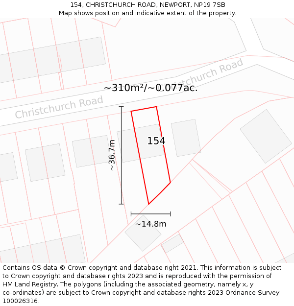 154, CHRISTCHURCH ROAD, NEWPORT, NP19 7SB: Plot and title map