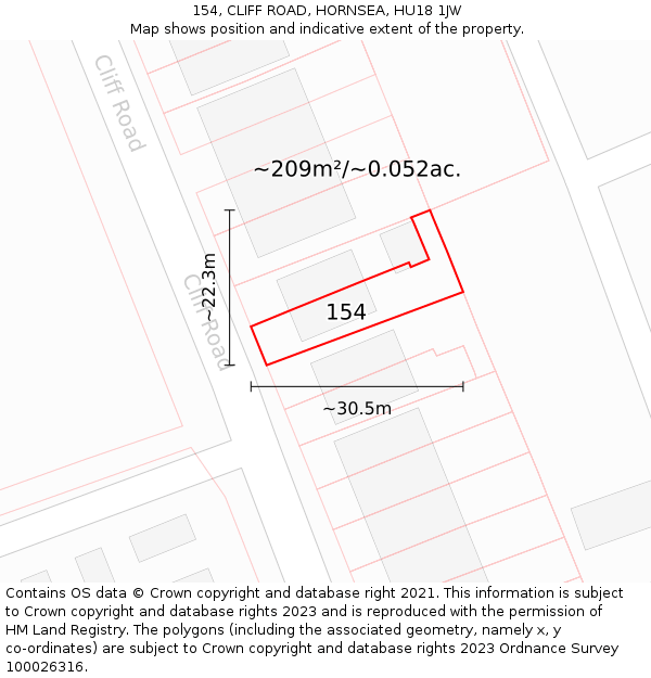 154, CLIFF ROAD, HORNSEA, HU18 1JW: Plot and title map