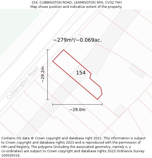 154, CUBBINGTON ROAD, LEAMINGTON SPA, CV32 7AH: Plot and title map