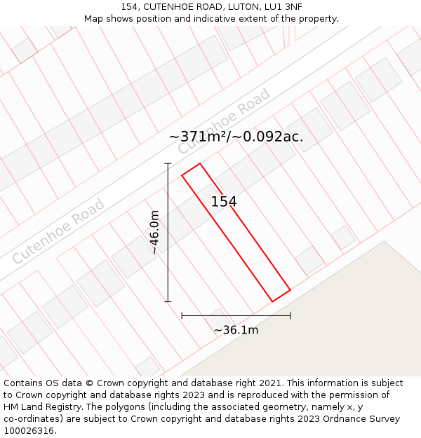 154, CUTENHOE ROAD, LUTON, LU1 3NF: Plot and title map