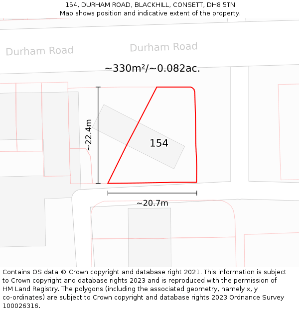 154, DURHAM ROAD, BLACKHILL, CONSETT, DH8 5TN: Plot and title map