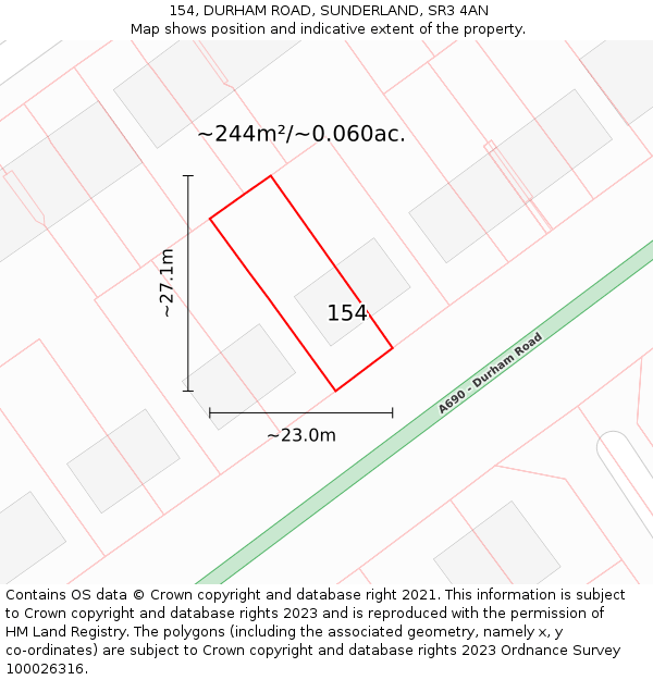 154, DURHAM ROAD, SUNDERLAND, SR3 4AN: Plot and title map