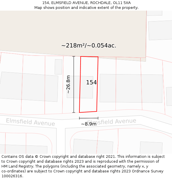 154, ELMSFIELD AVENUE, ROCHDALE, OL11 5XA: Plot and title map