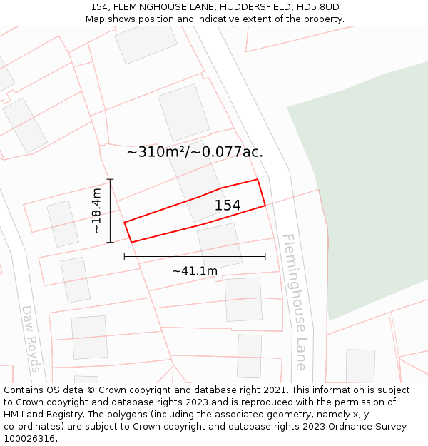 154, FLEMINGHOUSE LANE, HUDDERSFIELD, HD5 8UD: Plot and title map