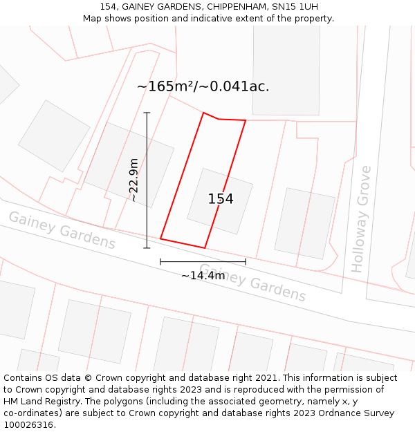 154, GAINEY GARDENS, CHIPPENHAM, SN15 1UH: Plot and title map