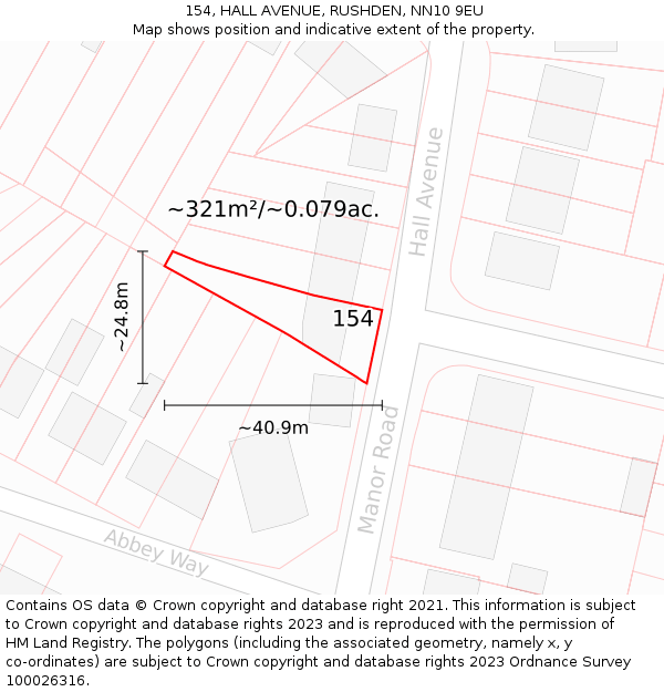 154, HALL AVENUE, RUSHDEN, NN10 9EU: Plot and title map