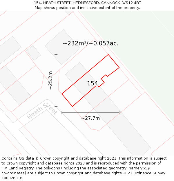 154, HEATH STREET, HEDNESFORD, CANNOCK, WS12 4BT: Plot and title map