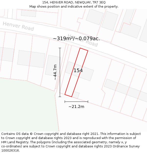 154, HENVER ROAD, NEWQUAY, TR7 3EQ: Plot and title map