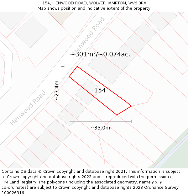 154, HENWOOD ROAD, WOLVERHAMPTON, WV6 8PA: Plot and title map