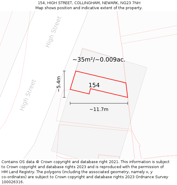 154, HIGH STREET, COLLINGHAM, NEWARK, NG23 7NH: Plot and title map