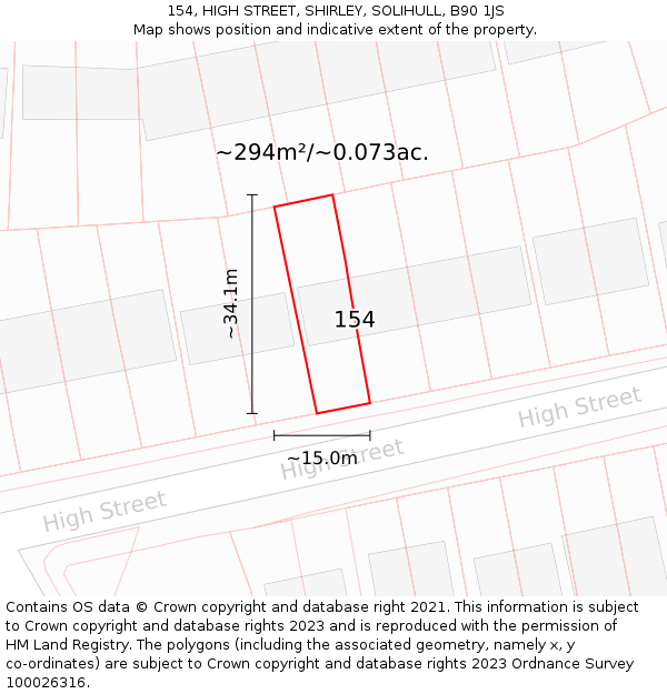 154, HIGH STREET, SHIRLEY, SOLIHULL, B90 1JS: Plot and title map