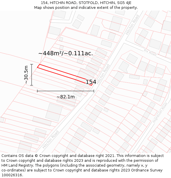 154, HITCHIN ROAD, STOTFOLD, HITCHIN, SG5 4JE: Plot and title map