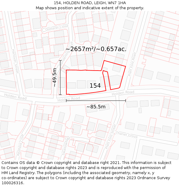 154, HOLDEN ROAD, LEIGH, WN7 1HA: Plot and title map