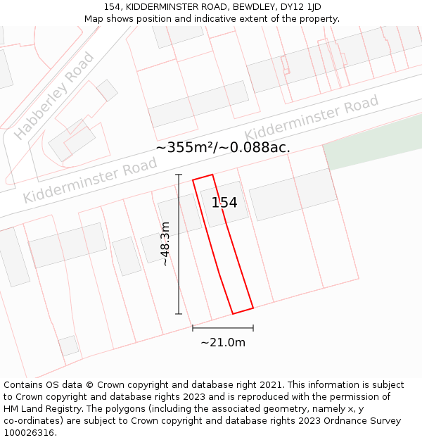 154, KIDDERMINSTER ROAD, BEWDLEY, DY12 1JD: Plot and title map