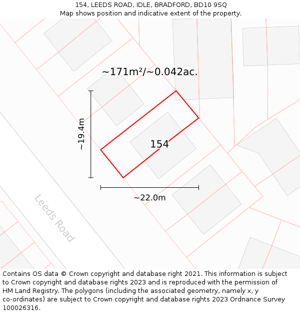 154, LEEDS ROAD, IDLE, BRADFORD, BD10 9SQ: Plot and title map