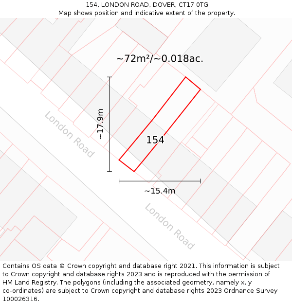 154, LONDON ROAD, DOVER, CT17 0TG: Plot and title map