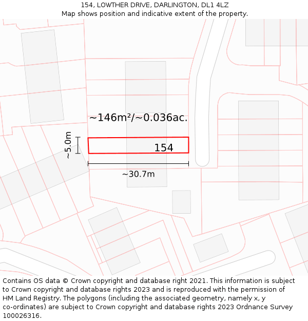 154, LOWTHER DRIVE, DARLINGTON, DL1 4LZ: Plot and title map