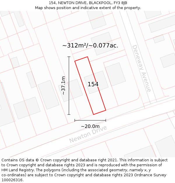 154, NEWTON DRIVE, BLACKPOOL, FY3 8JB: Plot and title map