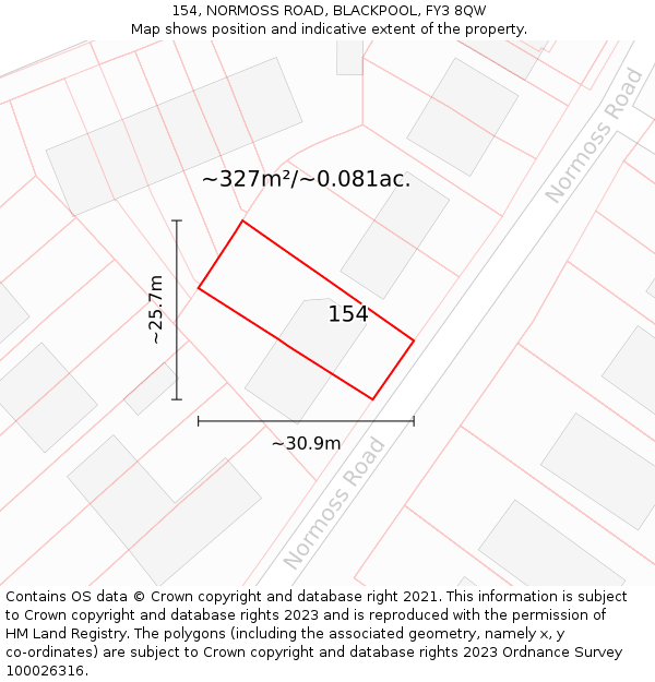 154, NORMOSS ROAD, BLACKPOOL, FY3 8QW: Plot and title map