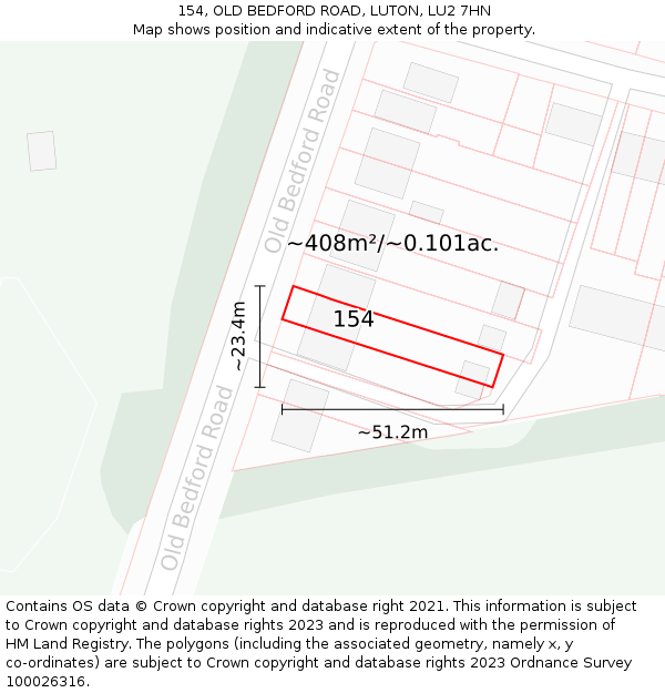 154, OLD BEDFORD ROAD, LUTON, LU2 7HN: Plot and title map