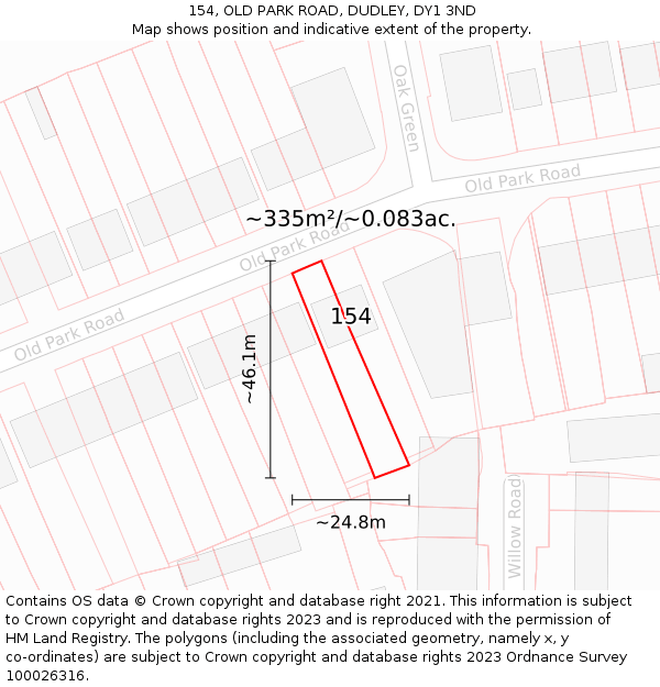 154, OLD PARK ROAD, DUDLEY, DY1 3ND: Plot and title map