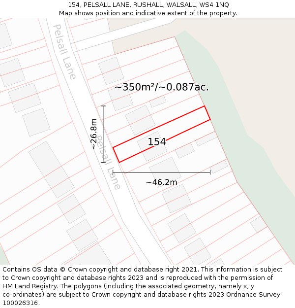 154, PELSALL LANE, RUSHALL, WALSALL, WS4 1NQ: Plot and title map