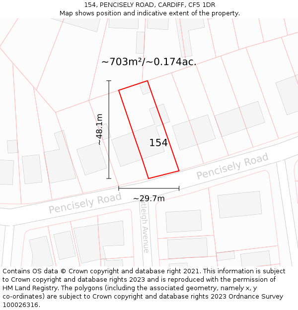 154, PENCISELY ROAD, CARDIFF, CF5 1DR: Plot and title map