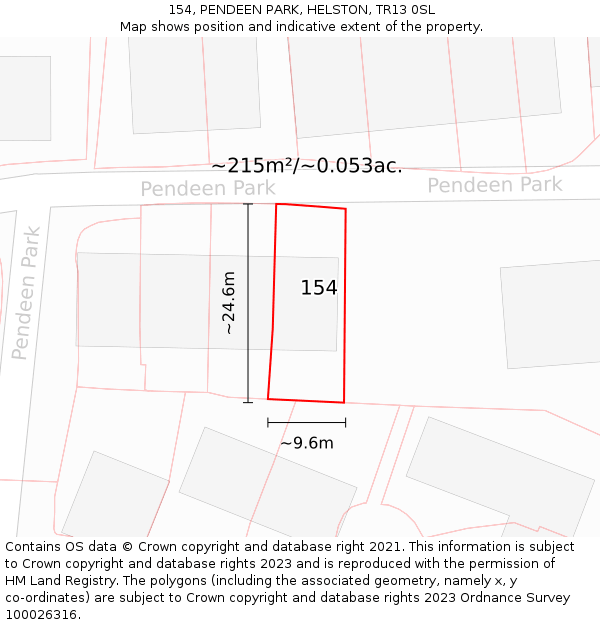 154, PENDEEN PARK, HELSTON, TR13 0SL: Plot and title map