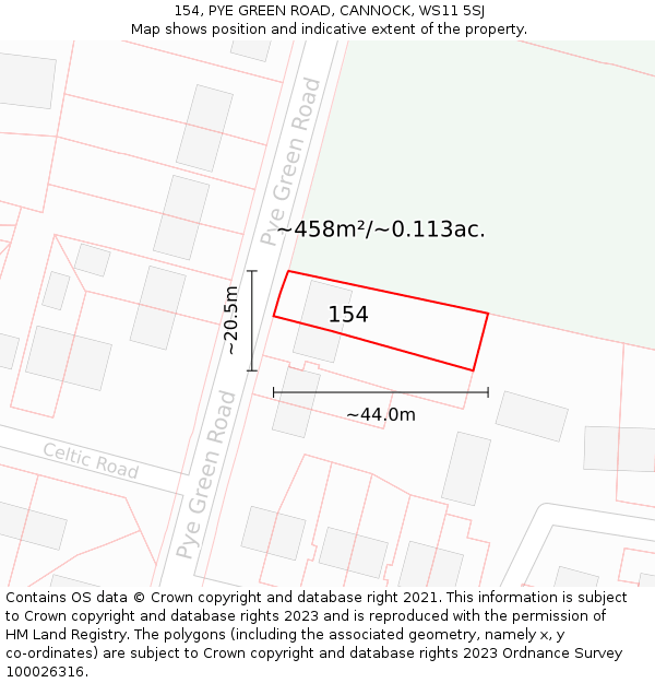 154, PYE GREEN ROAD, CANNOCK, WS11 5SJ: Plot and title map