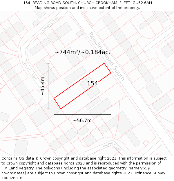 154, READING ROAD SOUTH, CHURCH CROOKHAM, FLEET, GU52 6AH: Plot and title map