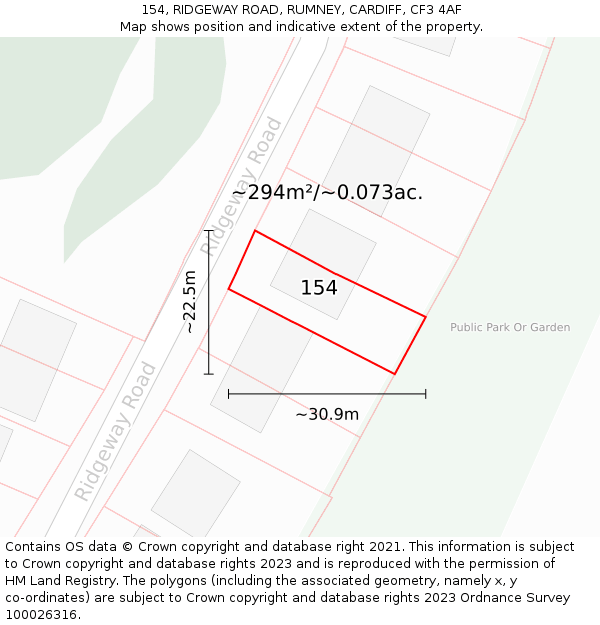 154, RIDGEWAY ROAD, RUMNEY, CARDIFF, CF3 4AF: Plot and title map