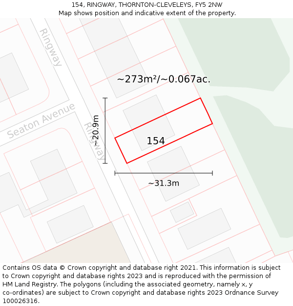 154, RINGWAY, THORNTON-CLEVELEYS, FY5 2NW: Plot and title map