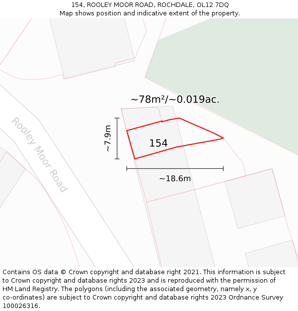 154, ROOLEY MOOR ROAD, ROCHDALE, OL12 7DQ: Plot and title map