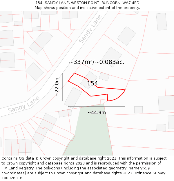 154, SANDY LANE, WESTON POINT, RUNCORN, WA7 4ED: Plot and title map