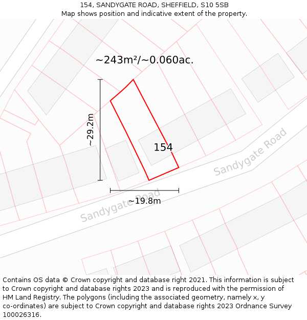 154, SANDYGATE ROAD, SHEFFIELD, S10 5SB: Plot and title map