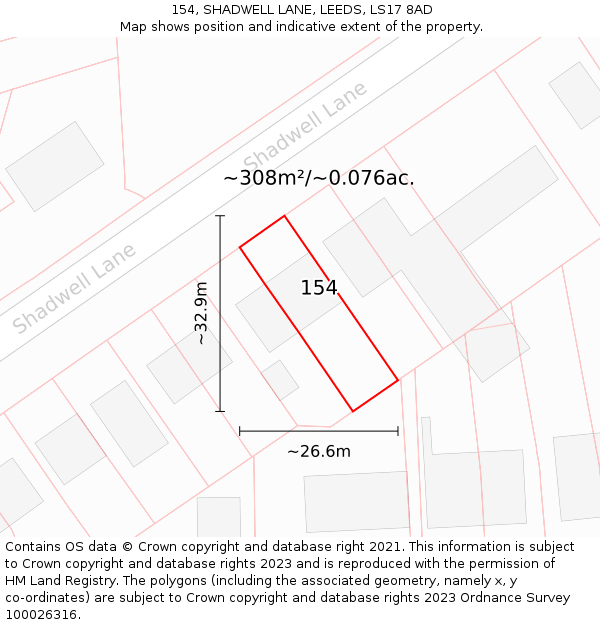 154, SHADWELL LANE, LEEDS, LS17 8AD: Plot and title map