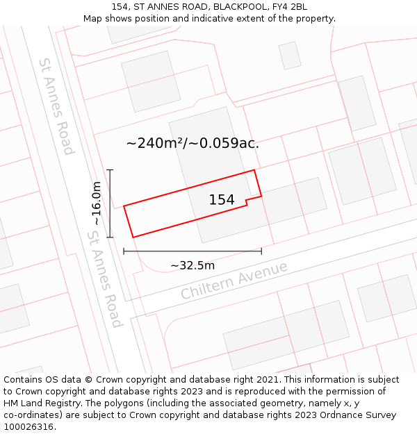 154, ST ANNES ROAD, BLACKPOOL, FY4 2BL: Plot and title map