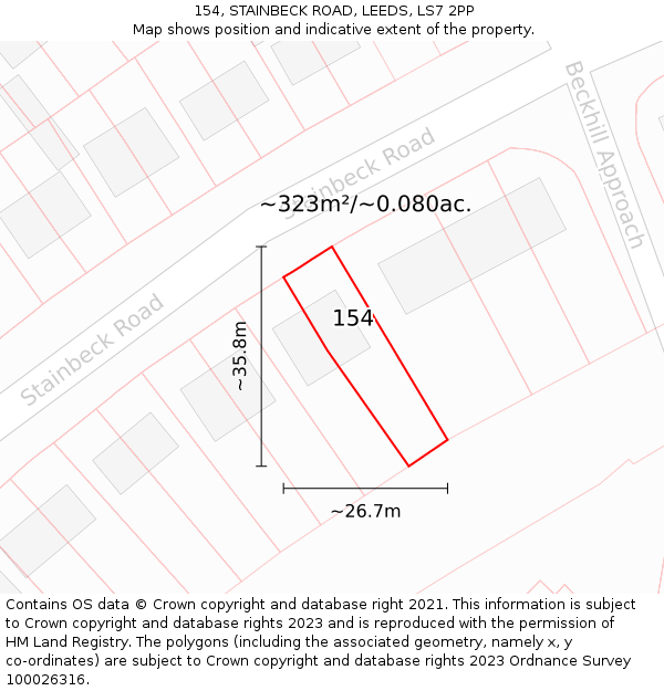 154, STAINBECK ROAD, LEEDS, LS7 2PP: Plot and title map