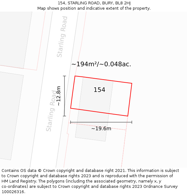 154, STARLING ROAD, BURY, BL8 2HJ: Plot and title map