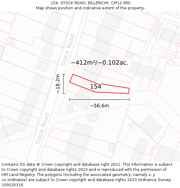 154, STOCK ROAD, BILLERICAY, CM12 0RS: Plot and title map