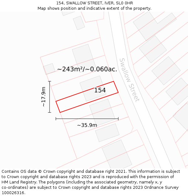 154, SWALLOW STREET, IVER, SL0 0HR: Plot and title map