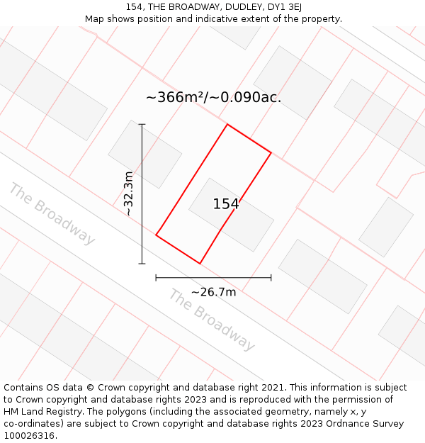 154, THE BROADWAY, DUDLEY, DY1 3EJ: Plot and title map